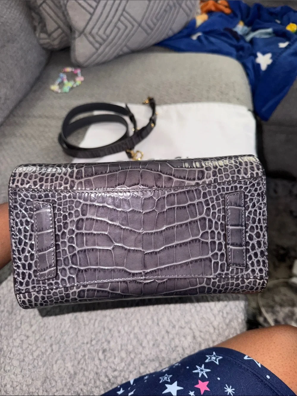 Givenchy mini Antigona Croc-Embossed Leather Satchel in Storm Gray